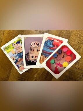 Set of 4 Photo Greeting Cards– Colorful cakes & cupcakes